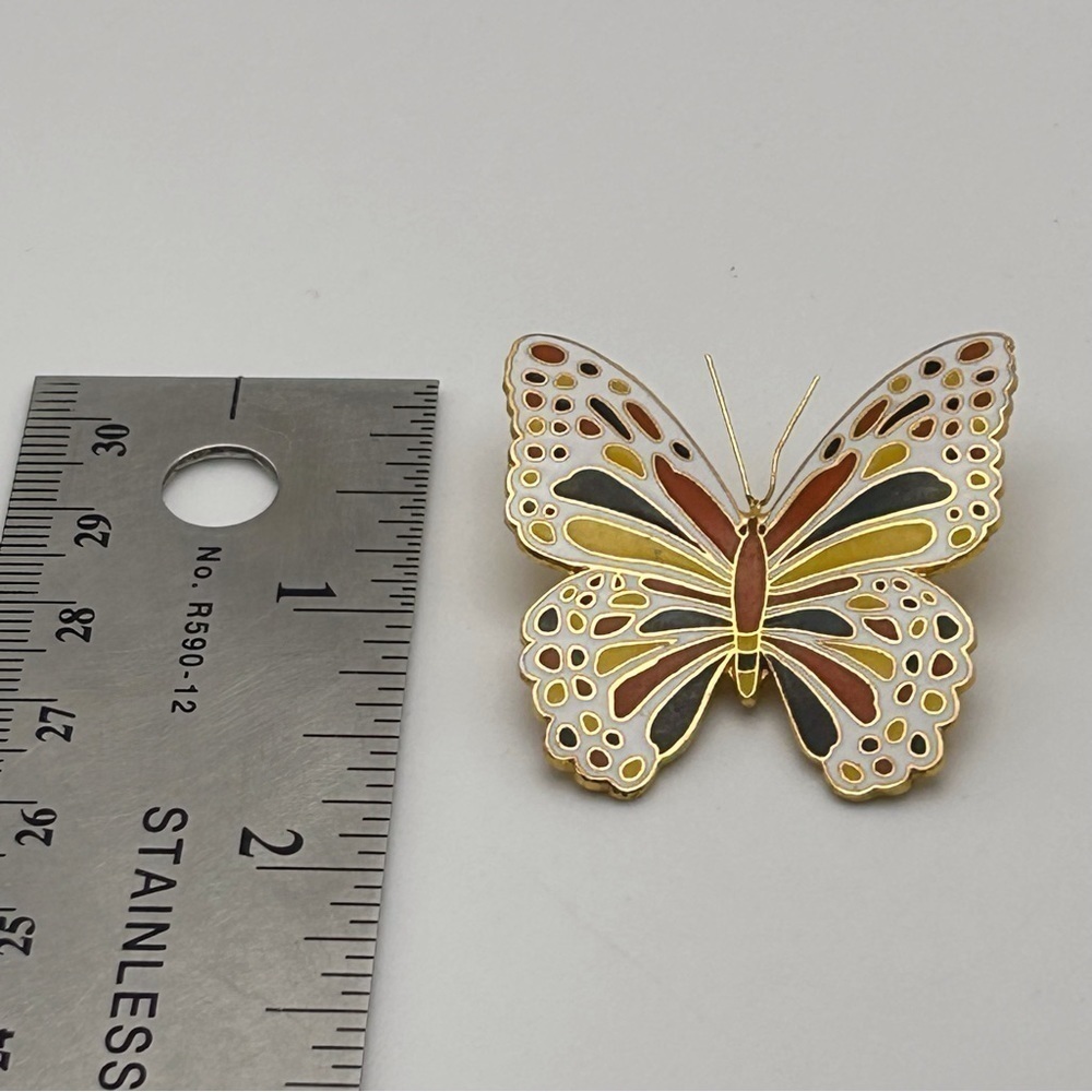 Small Gold Tone Butterfly Brooch White, Black and Orange Nature Beautiful - Picture 6 of 6